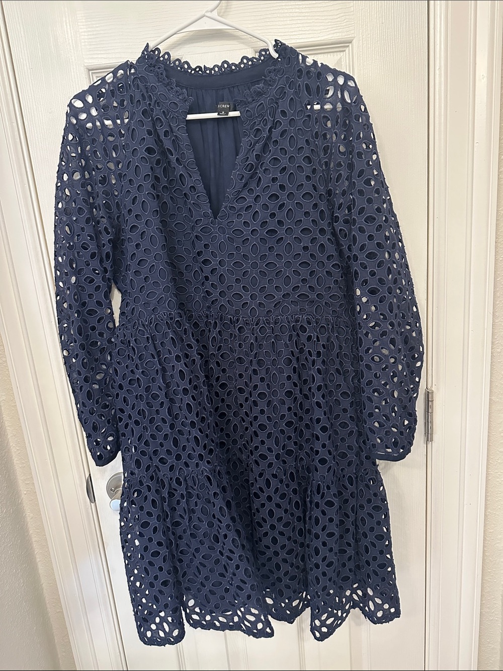 J.Crew Navy Eyelet Long-Sleeve Tiered Dress
